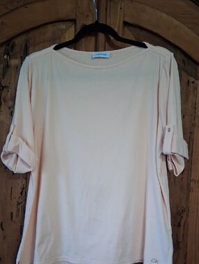 Calvin Klein Pale Pink Roll-Tab Long Sleeve Top